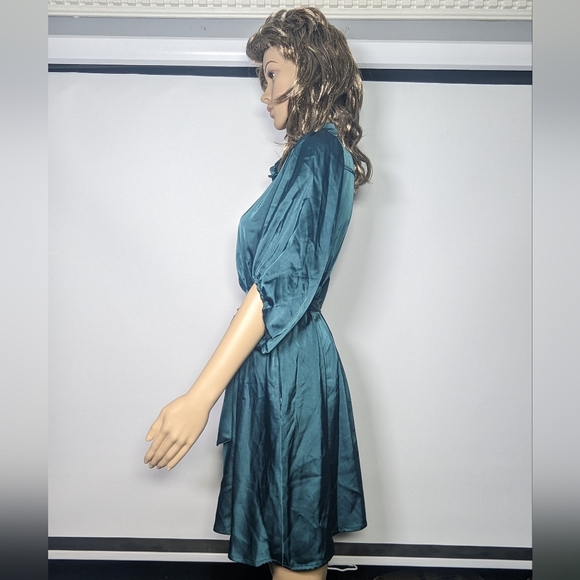 NEW Allegra K Belted Satin Dress Sz small green - Picture 3 of 3